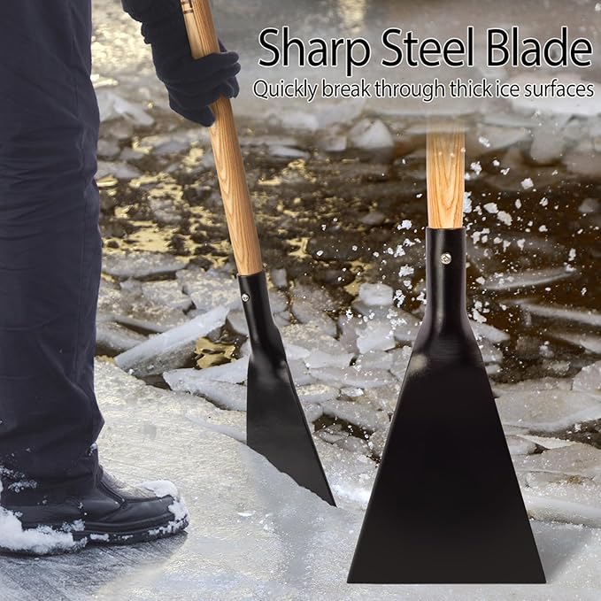 VNIMTI Ice Chopper for Driveway, Heavy Duty Ice Chopper Tool for Ice Removal with Wooden Handle, 56 Inches