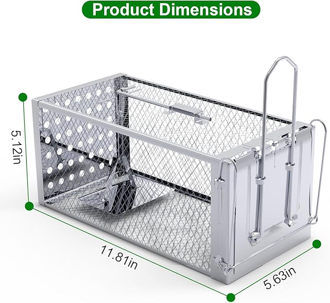 Humane Rat Trap, Single Door Metal Mouse Cage Traps and Other Small Live Animals Cage, Easy to Catch and Release, Work for Indoor Outdoor