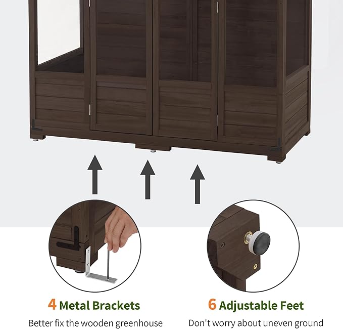 MCombo Wooden Greenhouse, Walk-in Outdoor Greenhouse with Openable Roof and Lockable Door, 0899 (Brown)