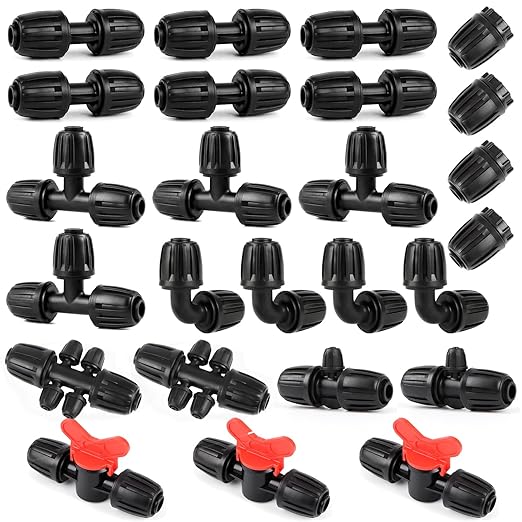 25 Pieces 1/2 Inch Drip Irrigation Fittings Kit, 1/2'' Drip Line Barbed Fittings for 1/2 Inch Irrigation Tubing (1/2" ID x 0.640" OD) Anti-Leak Lock Nut Connectors for Garden Drip System