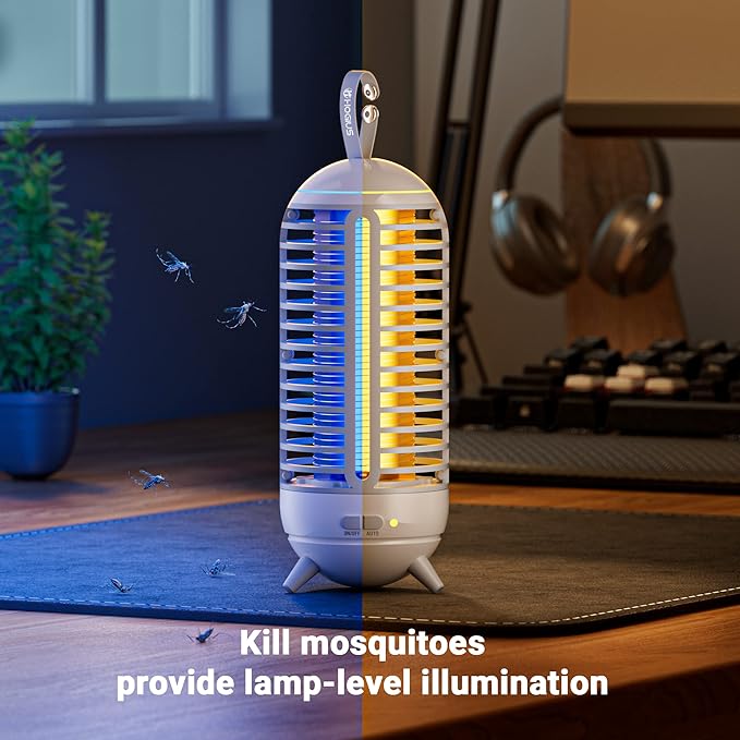 Cordless Bug Zapper Outdoor & Fly Zapper Indoor & Wireless Mosquito Zapper Portable Camping Bug Zapper Fly Trap 2500mAh Bug Zappers Electric Trap Ideal for Fly Traps (White)