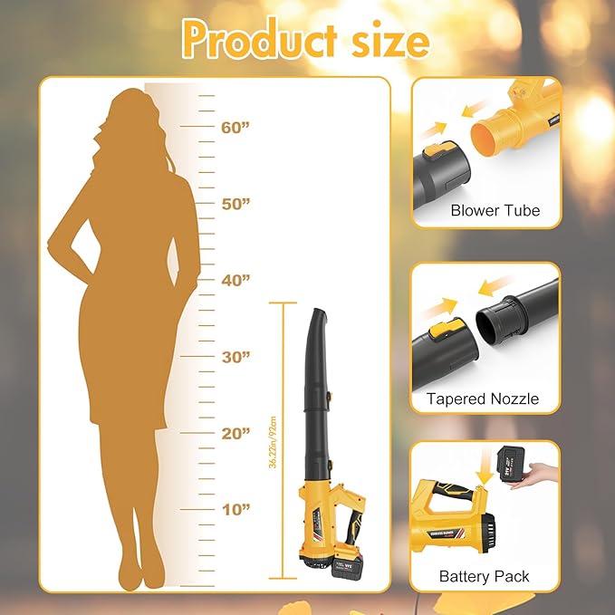 Leaf Blower Cordless, 21V Battery Powered Leaf Blower with 2 x 6.0Ah Batteries and Charger, 6 Speed Levels, 650 CFM 280 MPH Lightweight Leaf Blowers for Lawn Care, Patio, Dust, Blowing Leaves, Snow