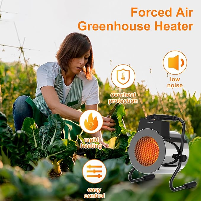 Greenhouse Heater with Thermostat, 1500W Outdoor Heater with Fast Heating, Overheat Protection, Grow Tent Heat for Greenhouse, Garden, Flower Room