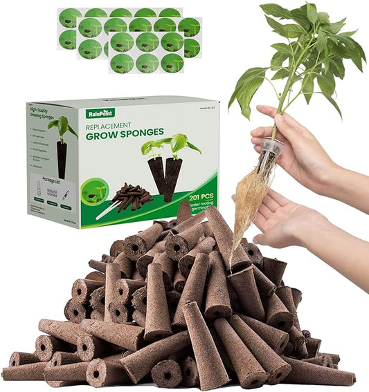 RAINPOINT 100 Pack Grow Sponges for Hydroponics - Hydroponic Sponges for Aerogarden and All Brand - with 100 PCS Planting Cotton, 100 PCS Light-Blocking Paper, 1 PCS Tweezers