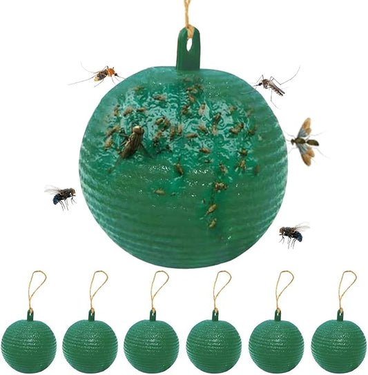 Fruit Fly Traps Ball Fly Trap Indoor, 6 PCS Hanging Bugs Sticky Ball Fly Trap Outdoor, Gnat Trap Ball for Indoor Outdoor House Kitchen Plants Trees (6PCS, Green)