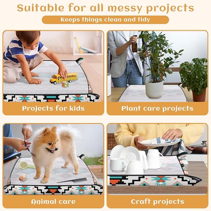 Aztec Western Foldable Garden Hand Transplanting Succulent Tools,Waterproof Thickened Repotting Mat Plant Tag, Miniature Planting Indoor Fairy Care,Potting,Cactus,Houseplant Bonsai Tool Kit Gift