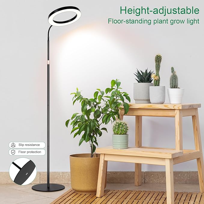 LBW 10.2in Grow Lights for Indoor Plants Full Spectrum with Stand, Floor Plant Growing Lamp for Large Plants, Auto ON/Off Timer 4/8/12H, 4 Dimmable Levels, 47.2-63 in Adjustable Height
