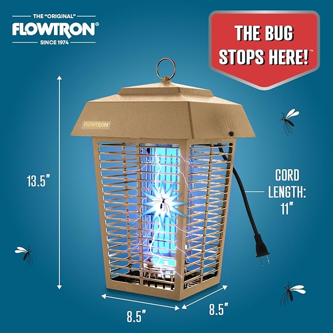 Flowtron Bug Zapper, 1 Acre of Outdoor Coverage with Powerful 40W Bulb & 5600V Instant Killing Grid, Electric Insect, Fly & Mosquito Zapper, Made in The USA - Tan Color