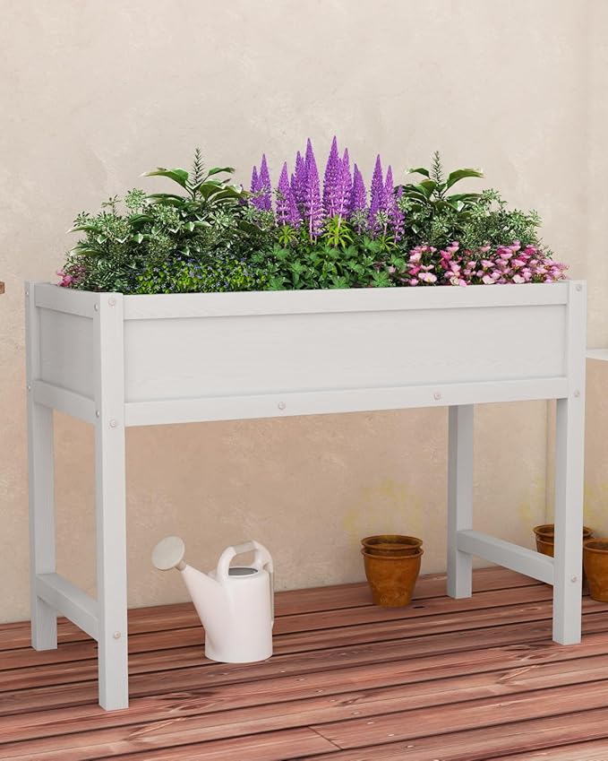 Raised Garden Beds Outdoor with Legs,Outdoor Planter Box,Non-Cracking,Rust Resistantand Rot-Resistant for Vegetable Garden for Backyard, Patio, Balcony Outdoors/Indoors White