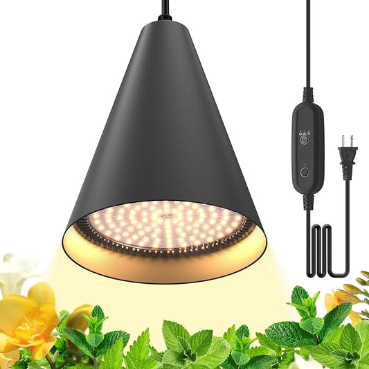 Hanging Grow Lights, Full Spectrum Hanging Plant Lights for Indoor Plants, 25W Black Grow Light Bulbs with 16.4FT Power Cord, 3000K Grow Light for Indoor Plant with Timer for Garden, Flowers