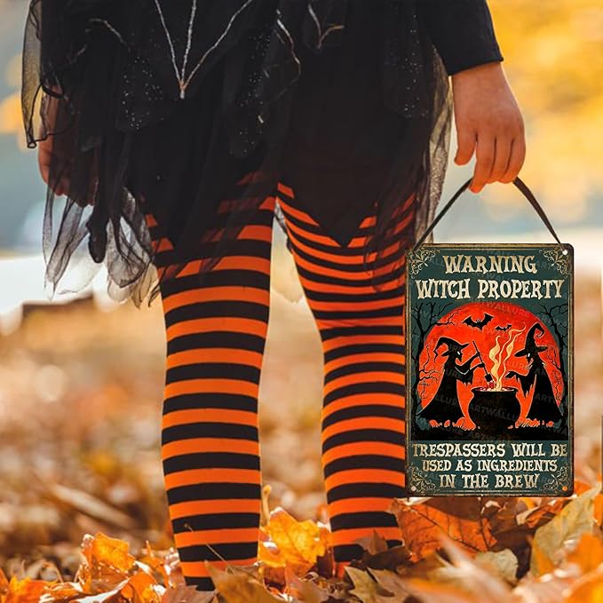 Witch Property Warning Vintage Sign Halloween Witch Metal Tin Sign for Home Bar Kitchen Hotel Dining Room Coffee 8x12inch