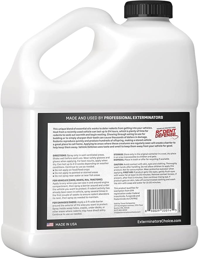 Exterminators Choice Mice & Rat Defense Spray for Cars & Trucks – 128 fl oz (1 Gallon) – Organic Peppermint Formula for Mouse Prevention & Rat Control – Safe for Kids & Pets
