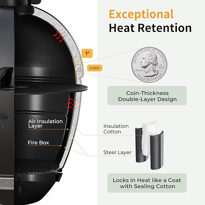 Brand-Man Charcoal Grill & Smoker Steel Kamado - 22" Cast Iron Grates, Grilling Basket, Large Prep Table Cart, Ideal for Outdoor Cooking