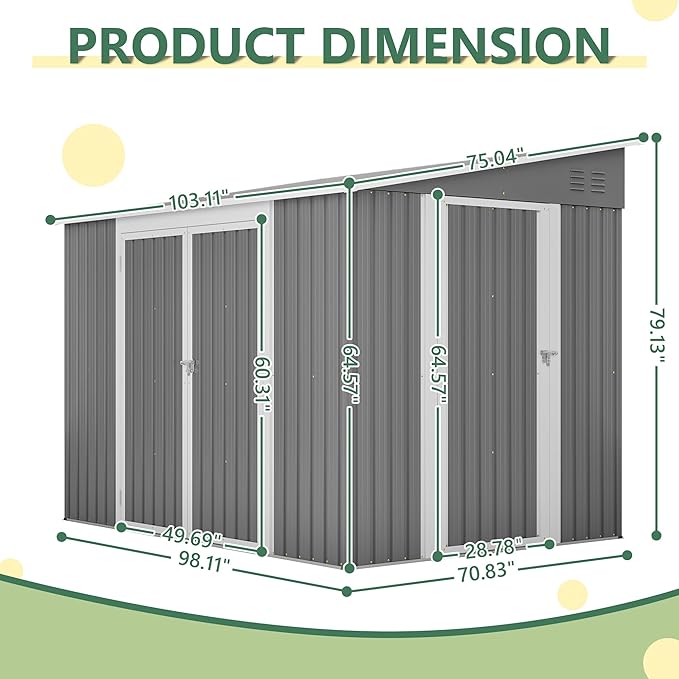 8x6FT Outdoor Storage Shed with Floor & 2 Lockable Doors,Metal Tool House W/ 2 Air Vents & Slpoed Roof,All Weather Waterproof Heavy Duty Stroage Unit for Backyard,Patio,Lawn,Garden,Gray