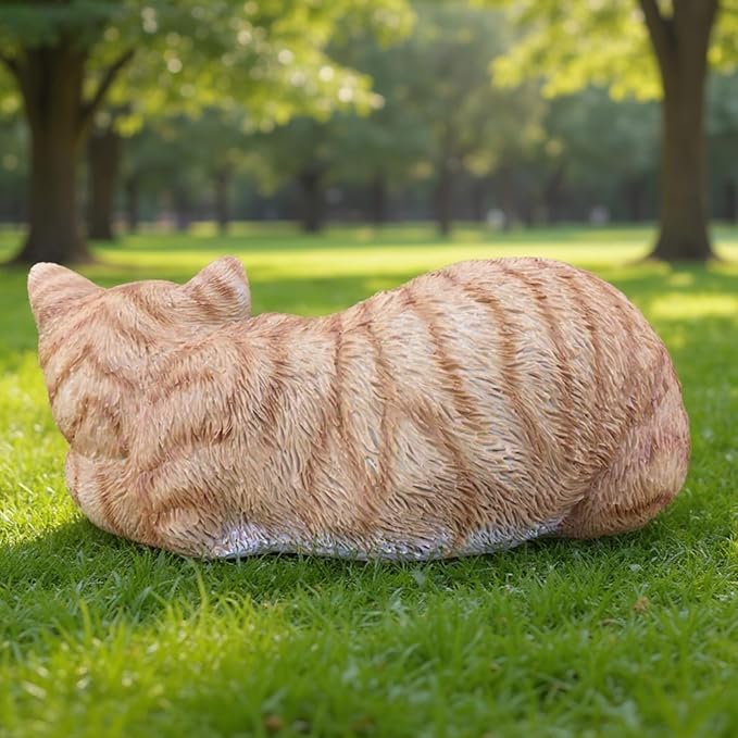 Tabby Sleep Cat Statues Outdoor Decorative, Cat Memorial Statue for Yard Lawn Patio Porch, Garden Pet Grave Marker Figures, 9.44" L x 6.29" W x 4.33" H