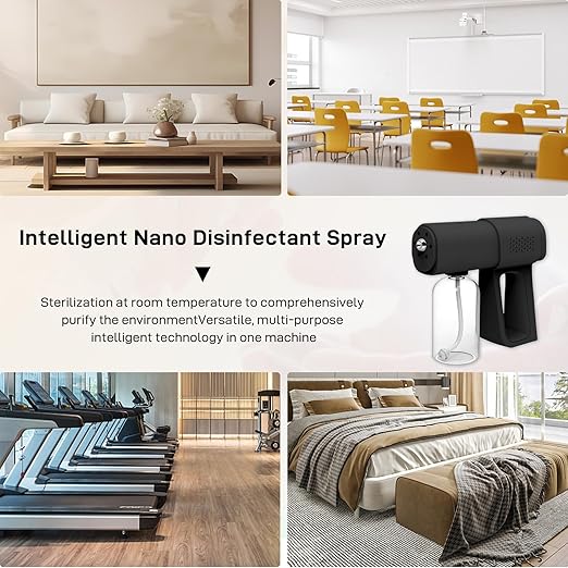 Disinfectant Sprayer Professional Disinfectant Fogger Machine, 380ml Wireless Nano Sprayer Gun Handheld Sanitizer Fogger, Blue Light Foggers for Touchless Sanitization (Black)