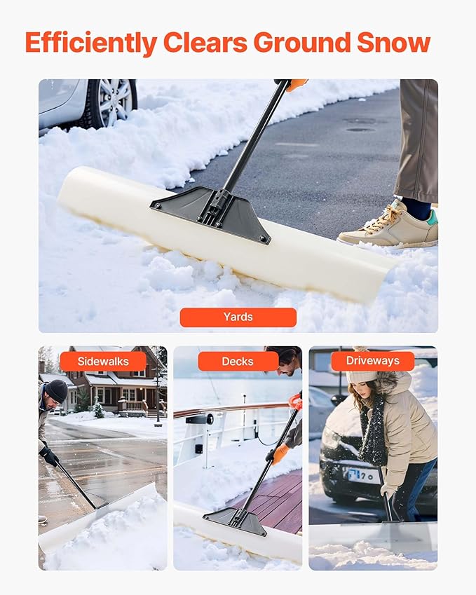 VEVOR Snow Pusher, 48 inch Wide Push Snow Shovel Plow for Driveway, Sidewalks and Doorways with Segmented Handle, Ergonomic Grip and HDPE Plastic Blade