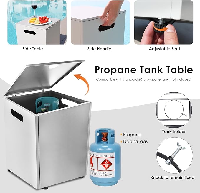 NICESOUL 42'' Outdoor Rectangle Fire Pit Table, Modern Low Profile Patio Firepits with Tank Table, 50,000 BTU Firepit Table for Outside, Exterior, Porch, Backyard or Garden, No Assembly, Grayish white