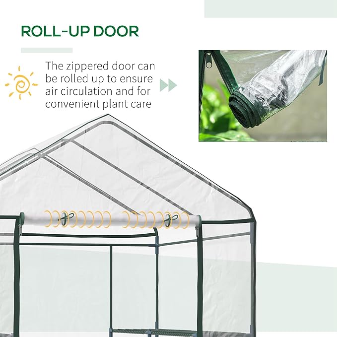 Outsunny 5' x 5' x 6' Mini Walk-in Greenhouse Kit, Portable Green House with 3 Tier Shelves, Roll-Up Door, and Weatherized Plastic Cover for Backyard Garden, Clear