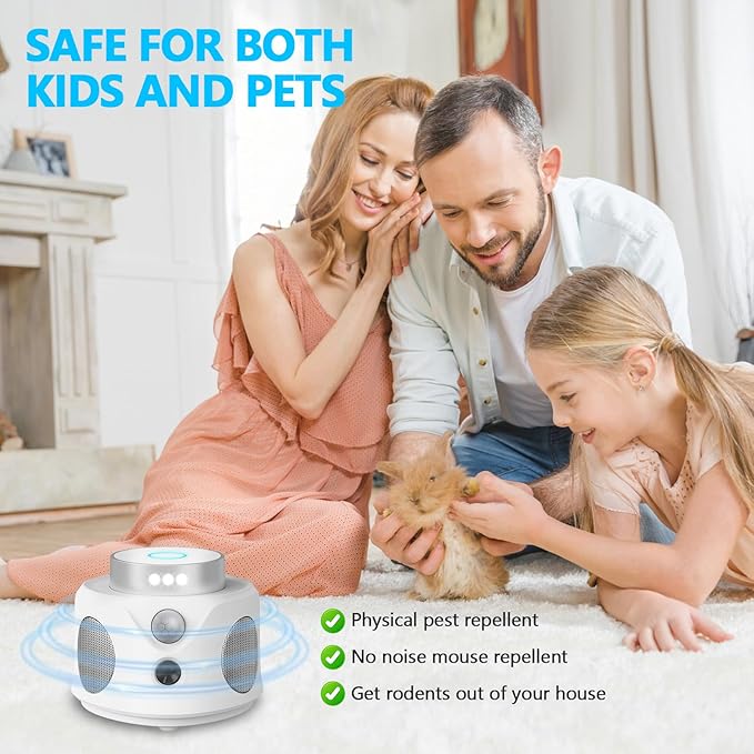 Mouse Repellent Ultrasonic, 360° Mice Repellent Indoor Rat Deterrent Get Rid of Mice with LED Lights, Squirrel Rodent Repellent for Attic Houses Barns Garage Basement RV