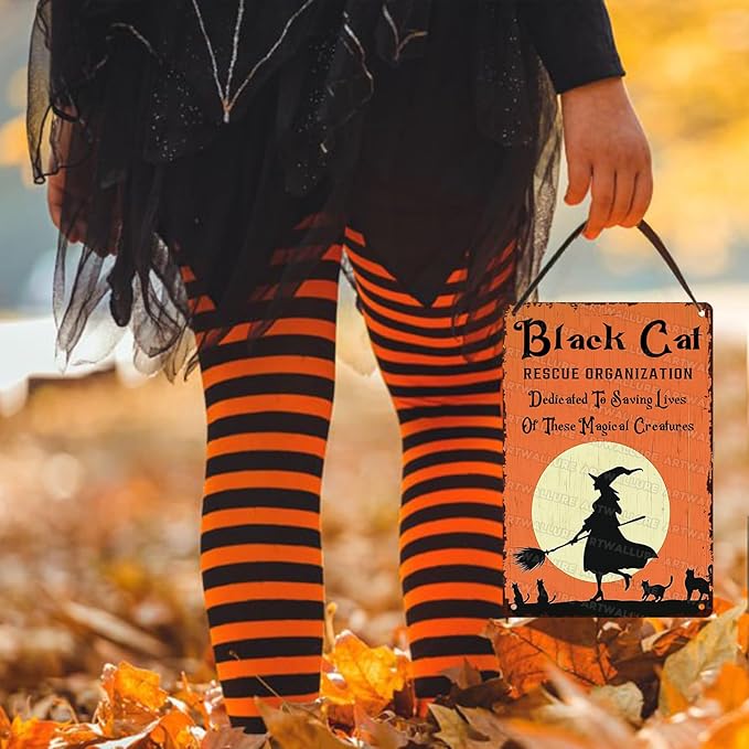 Black Cats Rescue Halloween Decor Vintage Metal Tin Sign Rustic Wall Art Gothic Home Decor Tin Plaque Retro Metal Poster for Bar Cafe 8x12inch