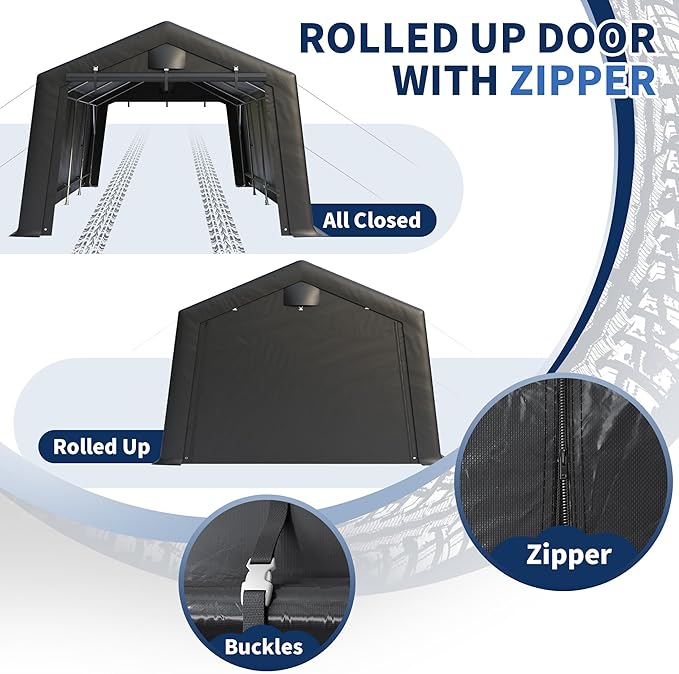 12'×20' Heavy Duty Carport,Car Canopy Portable Garage with Roll-up Zipper Door,Thick Shelter Storage Canopy Tent with All-Steel Metal Frame,Sunshade Waterproof for Motorcycle Car, Truck,SUV