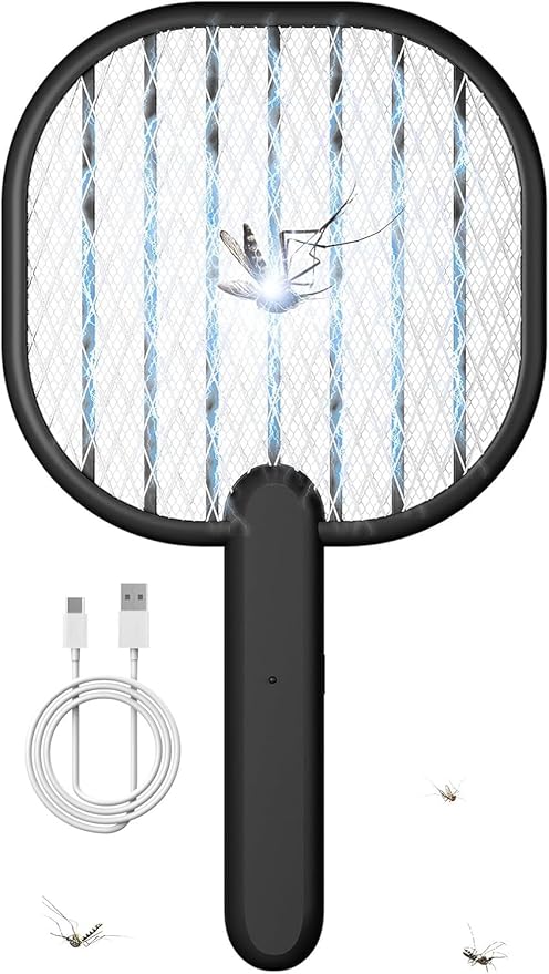 Electric Fly Swatter Bug Zapper Racket, 3500V Mosquito Killer with USB Rechargeable Flies Killer Pest Control Mosquito Zapper and Insect Catcher Racket for Indoor Home Backyard Patio Outdoor Camping