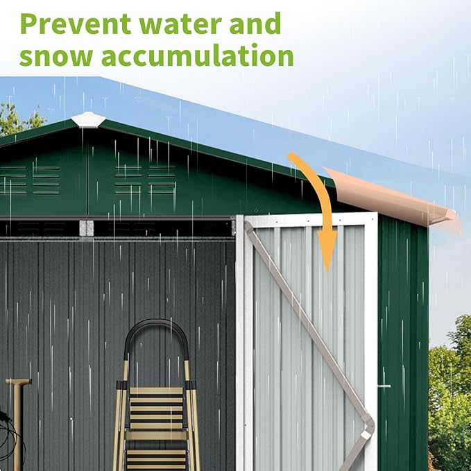 8FT x 6FT Outdoor Metal Storage Shed with Apex Roof - Heavy Duty Steel Garden Shed with Hinged Door & Built-in Vents, Includes Free Padlock for Secure Tool & Equipment Storage (Easy Assembly)