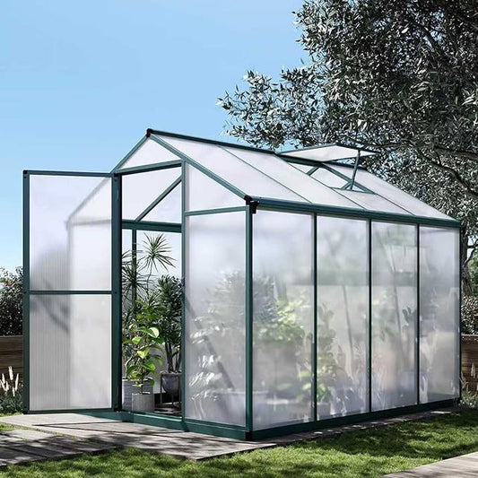 Garvee 6x8 FT Greenhouse for Outdoors, Polycarbonate Greenhouse with Quick Setup Structure and Roof Vent, Aluminum Large Walk-in, for Outside Garden Backyard, Green