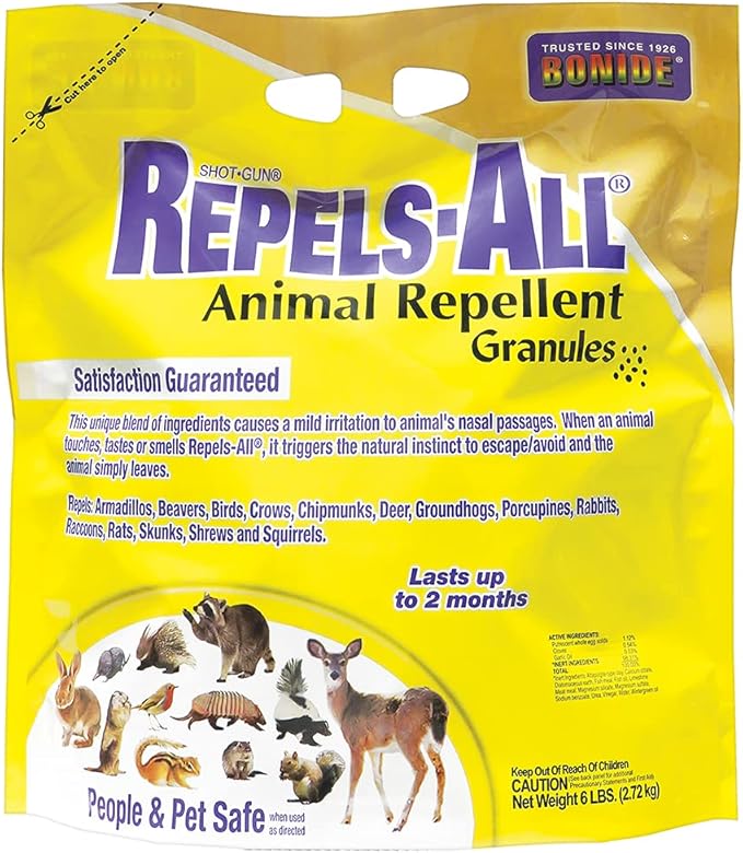 Bonide Repels-All Animal Repellent Granules, 6 lbs. Ready-to-Use Deer & Rabbit Repellent, Deter Pests from Lawn & Garden