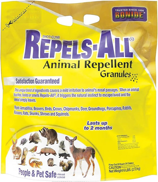 Bonide Repels-All Animal Repellent Granules, 6 lbs. Ready-to-Use Deer & Rabbit Repellent, Deter Pests from Lawn & Garden