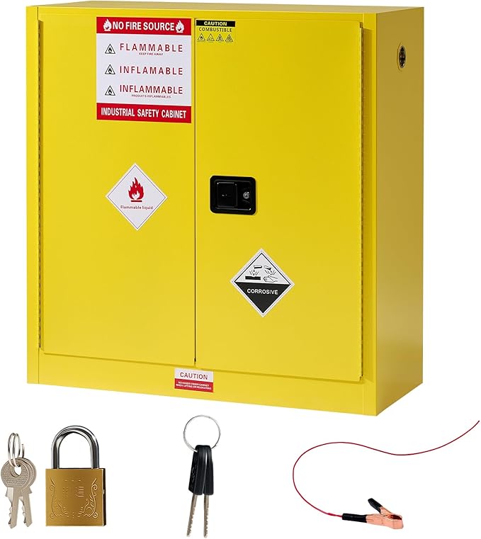 SPECRAFT 45 Gal Flammable Cabinet, 44x43x18 Inch, Cold-Rolled Steel, Adjustable Shelves, OSHA & CE Certified for Industrial, Commercial, Laboratory, and Institutional Use, Yellow