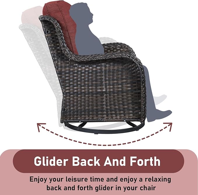 Wicker Outdoor Conversation Set-6 Pieces Outdoor Wicker High Back Couch with Swivel Rocker Chairs Patio Furniture for Deck Poolside Backyard-Brown/Red