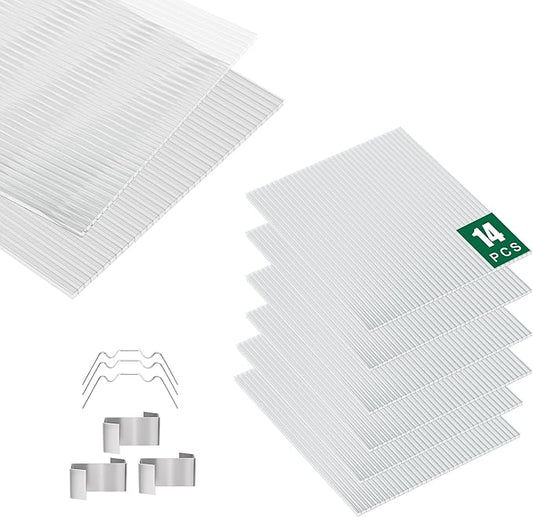 14 Pack Clear Polycarbonate Greenhouse Panels,Twin-Wall Polycarbonate Sheets for Roofing,Greenhouses ,Weather Resistant for Roof, Siding, and Sunroom( 4ftx2ftx0.31in)
