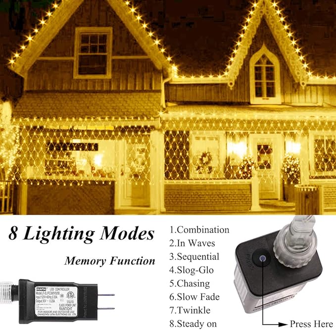 Net Light Mesh Lights, 240LED Timer Tree Warp Fairy Lights Outdoor Pulg in Hanging String Light for Christmas, Halloween, Garden, Walkway, Bushes Decor-9.8ft x 6.6ft(Warm White)