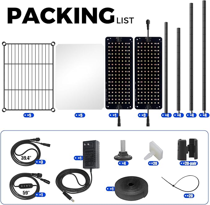 Barrina CX83 Plant Shelf with Grow Light, 5-Tier, Plant Stand with 10W Ultra-Thin Grow Light Panels for Hydroponics, Seedlings, Succulents, Flowers, Veg, 3/6/12h Timer, 15.7" L x 11.8" W x 59.1" H
