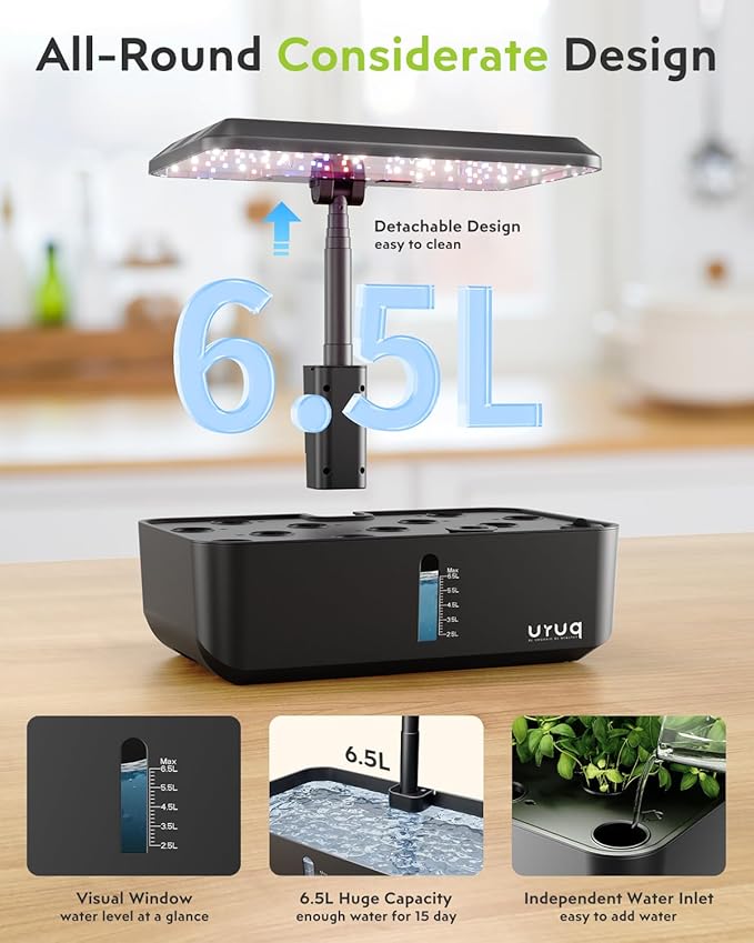 Hydroponics Growing System Indoor Garden 12 Pods Indoor Gardening System with LED Grow Light Height Adjustable Plants Germination Kit Quiet Smart Pump - Hydroponic Planter Fresh Harvest Black