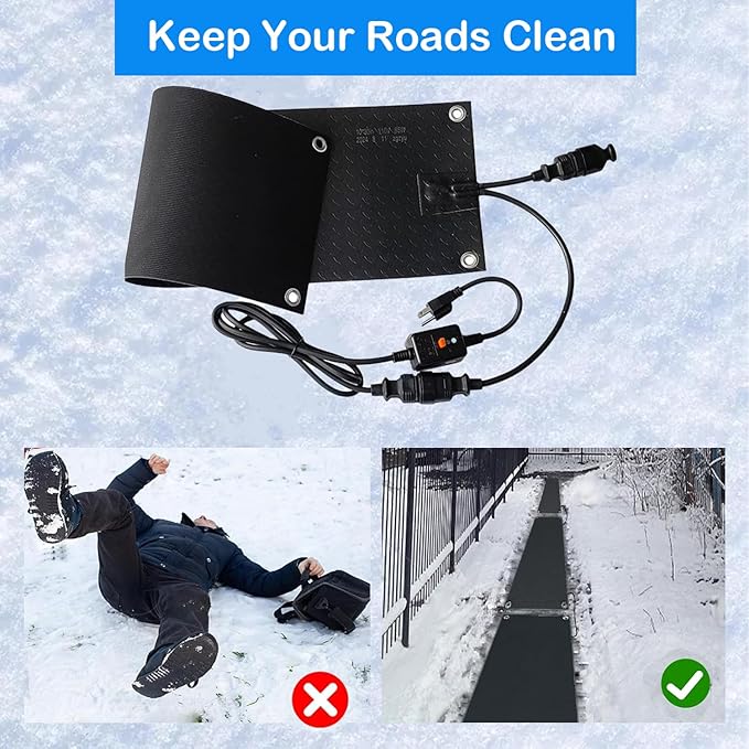 3PCS Heated Snow Melting Mats 10" x 30", Electric Outdoor Rubber Mats for Winter Snow & Ice Removal, Anti-Slip Heated Mats for Stairs, Steps, Walkway, Driveway, Decks Sidewalks