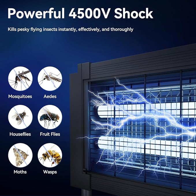 Solar Bug Zapper Outdoor Mosquitos Zapper Solar Powered Bug Zapper Camping Fly Control for 2000 sq.ft Waterproof Fly Killer Solar Mosquito Zapper for Lawn and Back Yard (10FT Extension Cord)