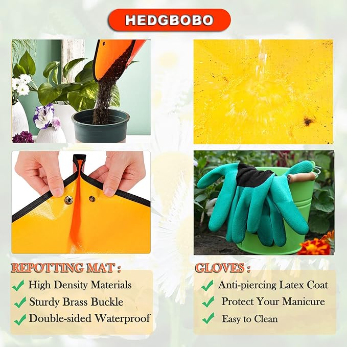 39" x 31" Thickened Repotting Mat for Plant Transplanting and Potting Soil Mess Control Waterproof Tray, Succulent Pots Portable Gardening Mat, Protect Nail Gloves, Best Gifts for Gardeners