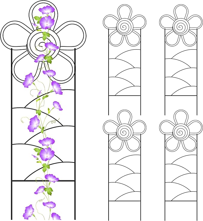 Arifaro Metal Garden Trellis 56″High (Pack of 4) Plant Trellis for Climbing Plants, Outdoor/Indoor Sturdy Plant Trellis for Climbing Vines, Flowers & Garden Plants (Floral)
