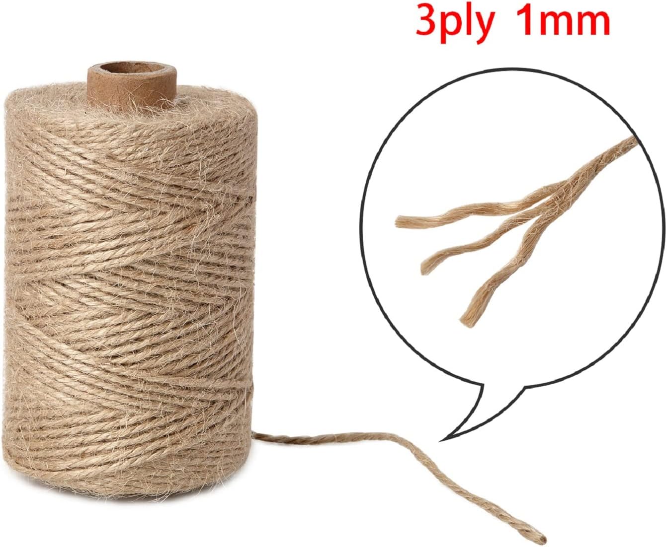 1mm 328 Feet Natural Jute Twine, for Crafts Gift, Craft Projects, Wrapping, Bundling, Packing, Holiday Packaging Twine, Gardening and More, Jute Rope to Use Around The House and Garden