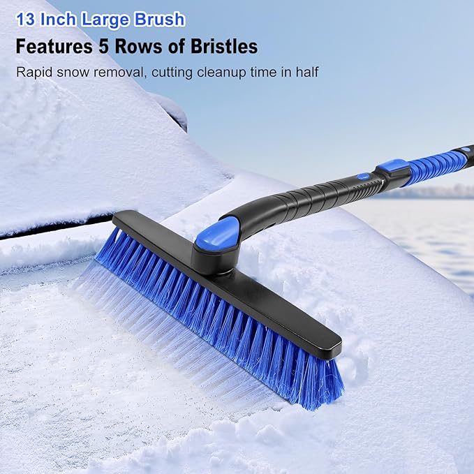 HEEYA 48 Inch Long Snow Brush for SUV, Extendable Ice Scraper and Brush with Foam Grip, 360° Pivoting Snow Car Brush for Truck Auto Jeep RV Vehicle Windshield Window - Blue