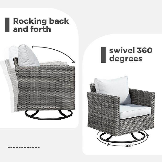 HOOOWOOO 8 Piece Patio Sectional Furniture Set with Swivel Rocking Chairs,Modern Wicker Outdoor Conversation Sofa Sets,Weather Resistant Modular L Shaped Outside Couch Set(Navy Blue)