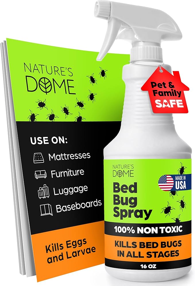 Nature's Dome Bed Bug Spray – 100% Kill Rate, 16 OZ Natural Bed Bug & Mite Killer, Destroys Eggs, Kills Resistant Strains, Long-Lasting Protection, Safe for Home Use