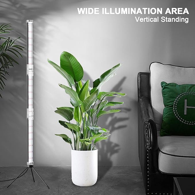 Super-Bright 48" T10 Plant Lamp, 6000k Full Spectrum Standing Grow Light, 3 Modes & 5 Dimming Levels, Timer 4/8/12H,12V/3A High Power Output for Large & Tall Indoor Plants