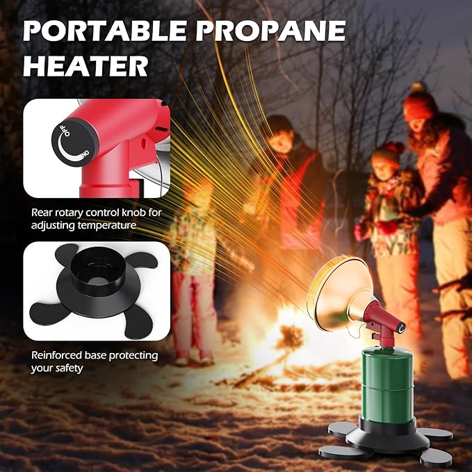 Portable Propane Heater, 6200 BTU Portable Camping Heater Outdoor with Electric Ignition, Control Valve, Gas Cylinder Base for Tent, Fishing, Garage, 7“L x 7"W x 10"H
