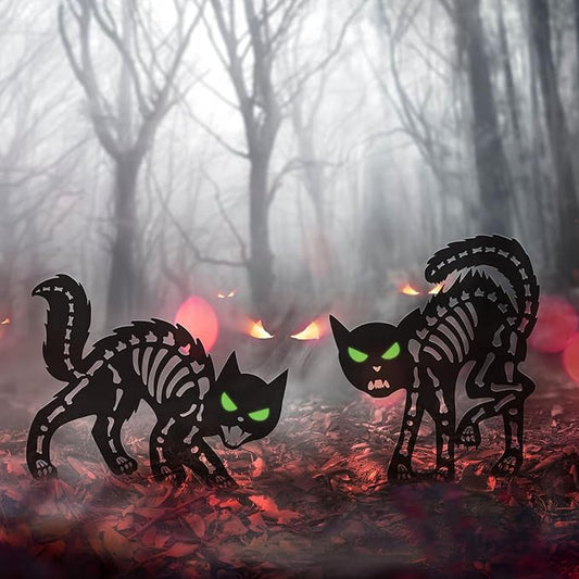 Halloween Decorations Outdoor Black Cat, Metal Black Cat Halloween Decor, Scary Cats Silhouette with Glow in Dark Eyes, Rust-Proof Lawn Decoration Yard Stakes for Family Home Party Garden Décor
