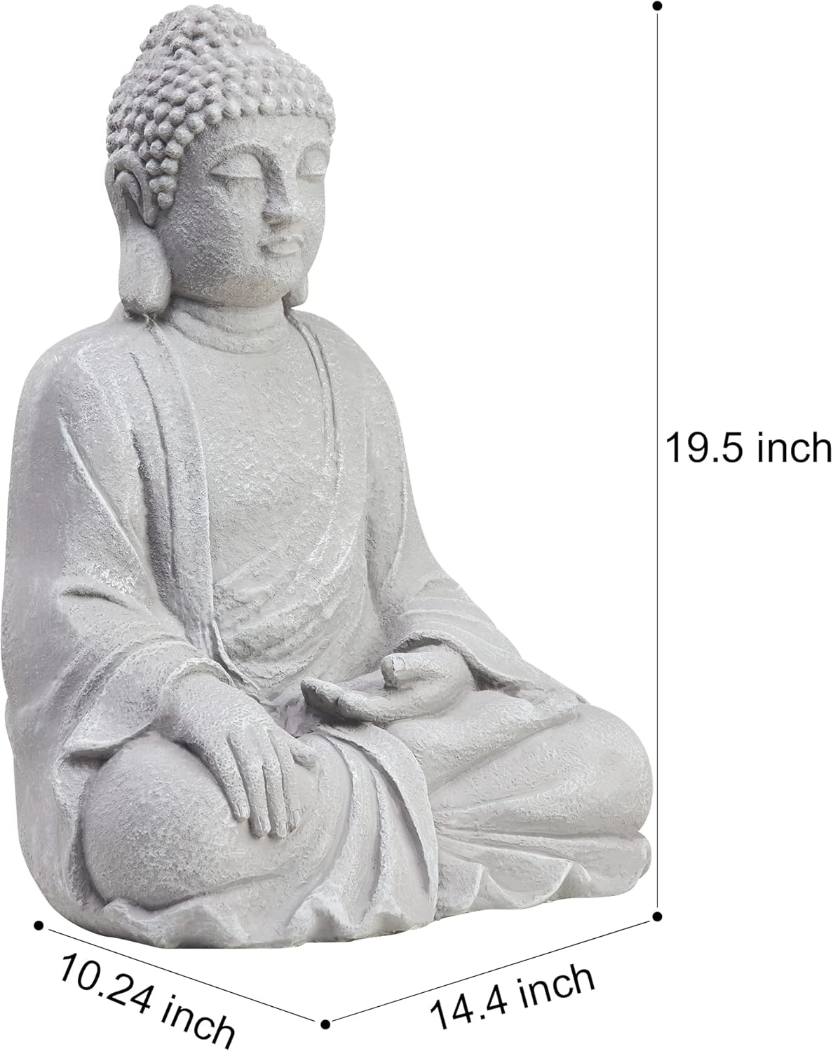 TOETOL Large Buddha Statue Outdoor Zen Decor Medium 20” High Yard Decor Magnesium Oxide Stone Grey for Yard Garden Patio Deck Home