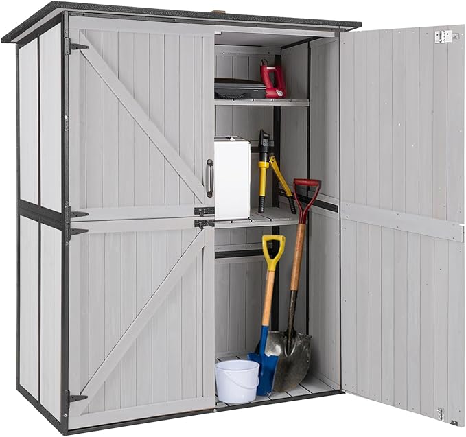 Outdoor Cabinet Storage Shed with Metal Frame Large Wooden Garden Shed Tool House with Floor,Door & Lock for Backyard Use